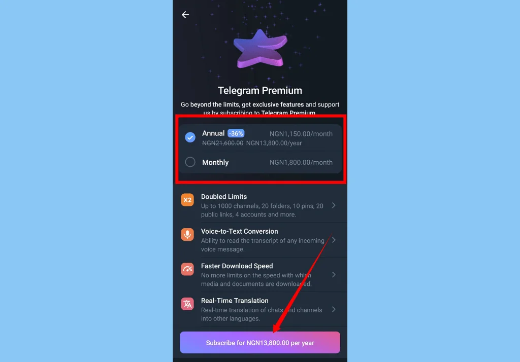 عضویت در نسخه پریمیوم Telegram