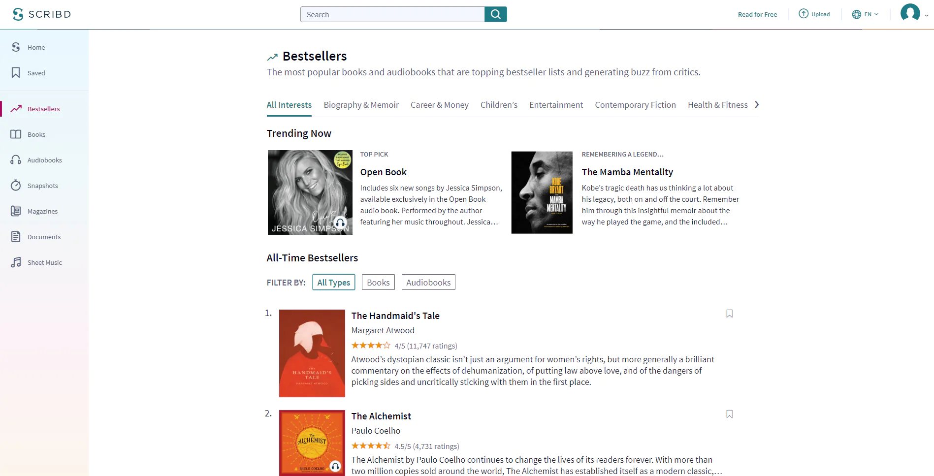 محیط اکانت Scribd