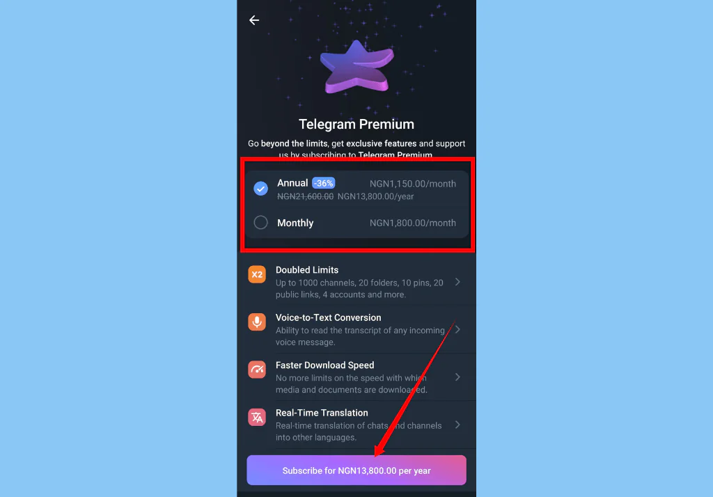 عضویت در نسخه پریمیوم Telegram